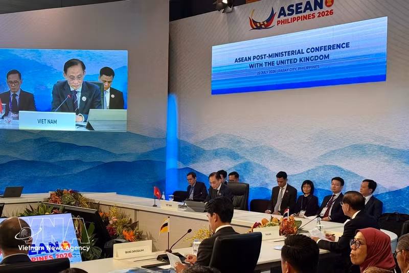 Le ministre des Affaires étrangères Lê Hoài Trung présente son intervention à la réunion. Photo : VNA.