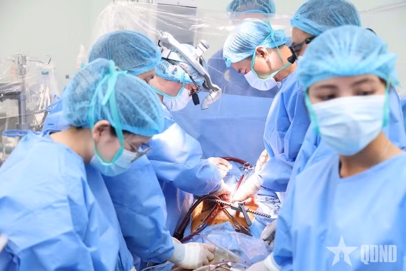 Des médecins de l'hôpital central militaire 108 réalisent une transplantation cardiaque. Photo : qdnd.vn