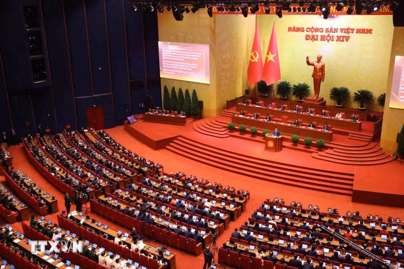 La séance d'ouverture du 14e Congrès national du Parti communiste du Vietnam. Photo : VNA.