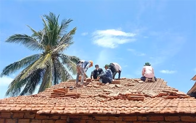 Dans la campagne Jeunes bénévoles de l'été 2025, de nombreux jeunes, notamment des étudiants de l’Université de génie civil du Centre, ont contribué activement à la construction de logements. Photo: VNA