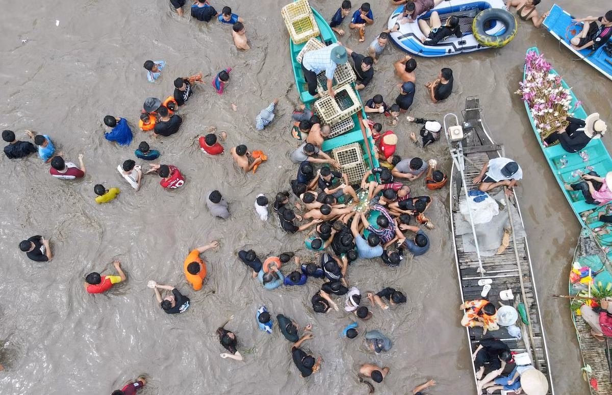 En fin de matinée, le comité d’organisation lâche des canards dans les champs afin que les habitants puissent participer à leur capture et à la collecte des œufs. Photo: vnexpress.net