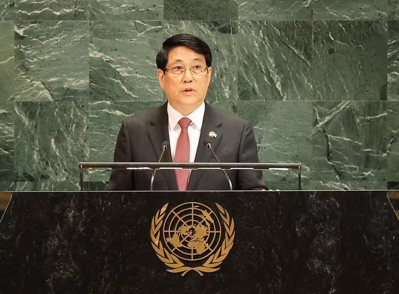Le président vietnamien Luong Cuong prononce un discours lors du débat général de haut niveau de la 80e session de l'Assemblée générale des Nations unies, en septembre 2025 aux États-Unis. Photo: VNA