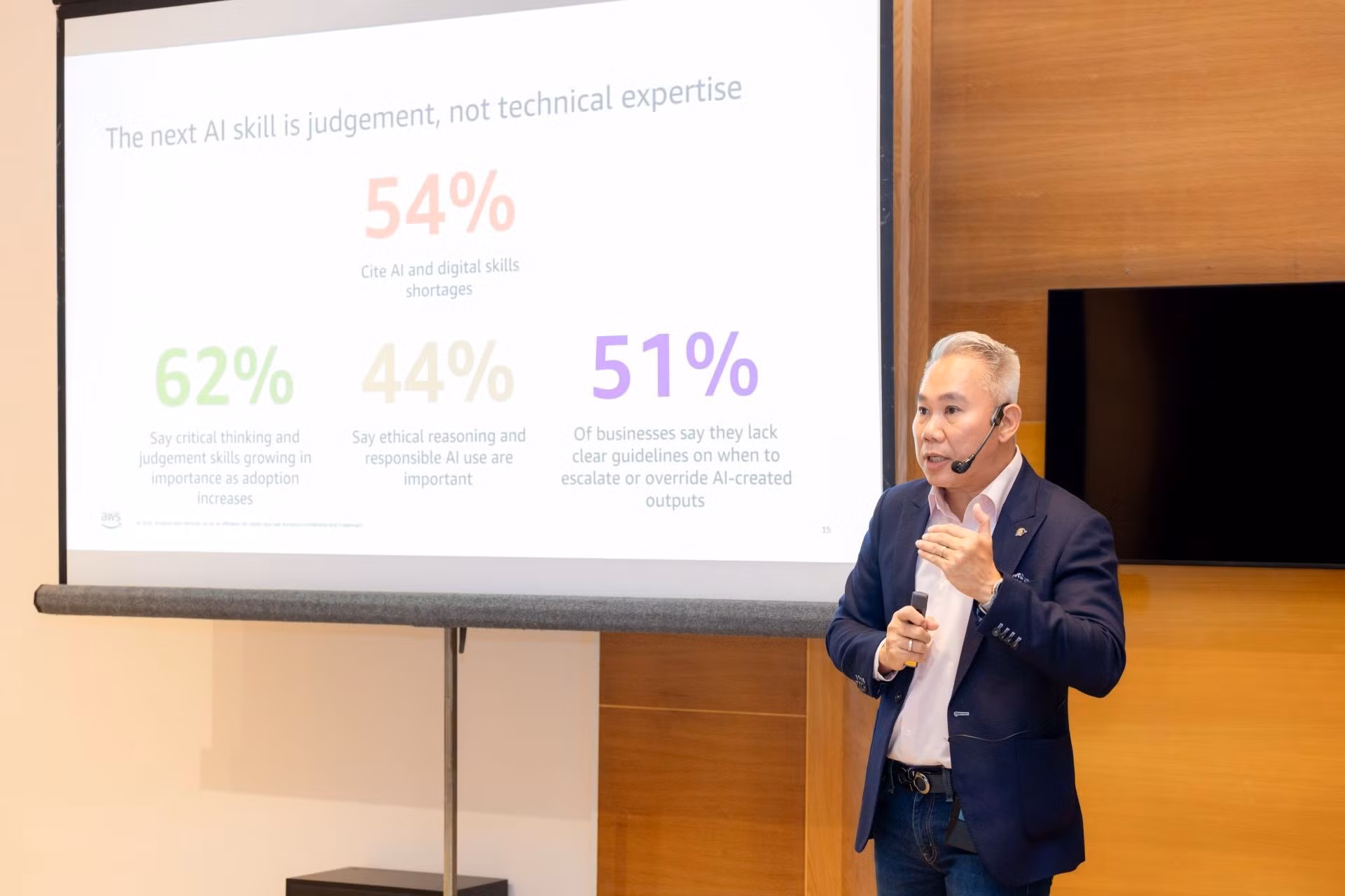 Eric Yeo, directeur général d'AWS Vietnam, présente les résultats de l’étude « Exploiter le potentiel de l’IA au Vietnam en 2026 ». Photo : AWS