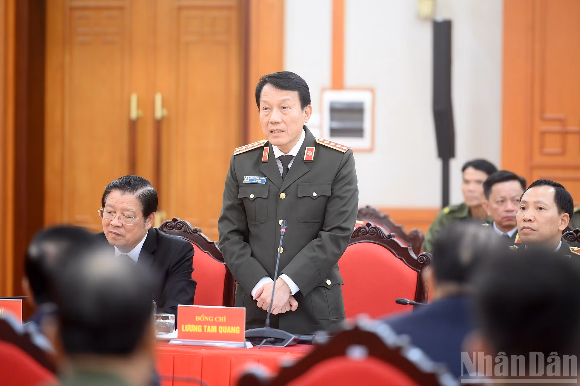 Le ministre vietnamien de la Sécurité publique, Luong Tam Quang, prend la parole lors de la rencontre. Photo : Dang Khoa/NDEL