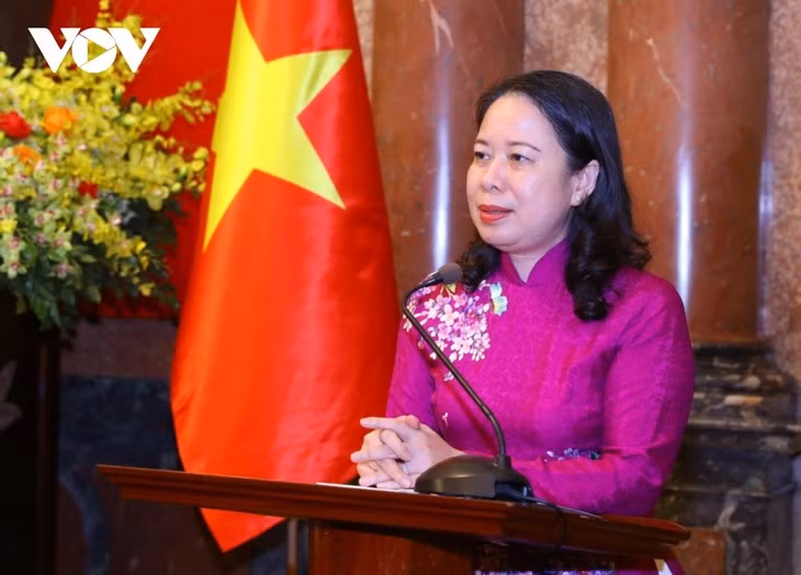 La Vice-Présidente du Vietnam, Vo Thi Anh Xuân, prend la parole. Photo : VOV.