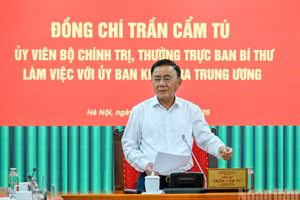 Tran Cam Tu, membre du Bureau politique et permanent du Secrétariat du Parti communiste du Vietnam (PCV), préside la séance de travail avec la Commission centrale de contrôle du Parti.