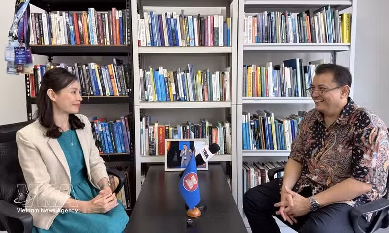 Le Dr Arisman (à droite), directeur exécutif du Centre d’études sur l’Asie du Sud-Est (CSEAS) d’Indonésie dans une interview accordée à l’Agence vietnamienne d’Information (VNA). Photo : VNA.