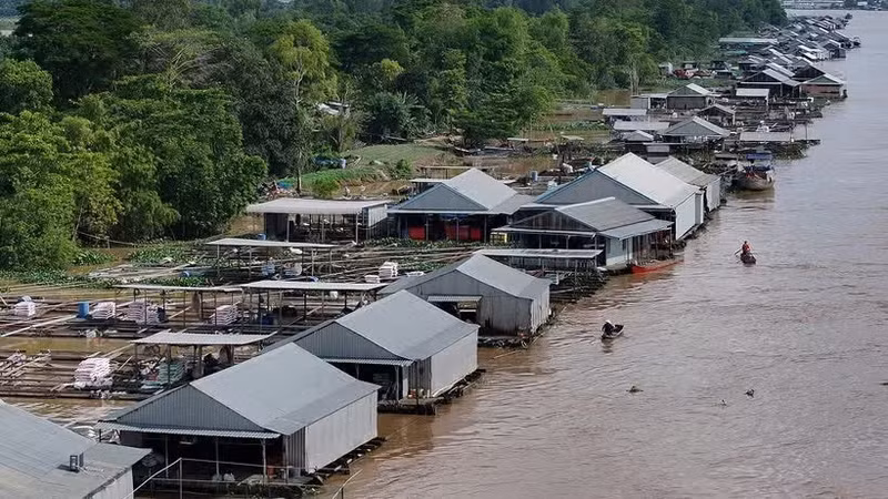 Village flottant près de l'îlot de Ông Hô, commune de My Hoa Hung, dans la province de An Giang. Photo : baoangiang.com.vn