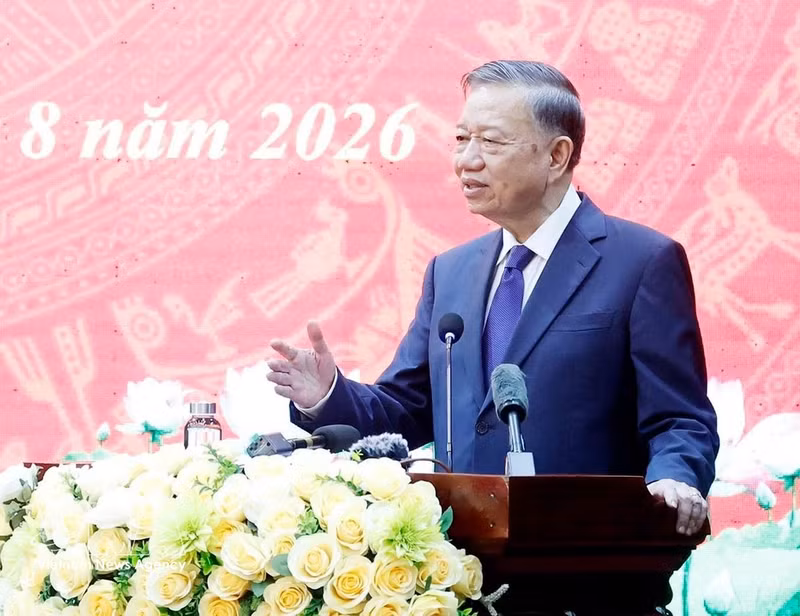 Le secrétaire général du PCV et président de la République, To Lam, s’exprime devant l’Académie d’ingénierie et de technologie de la sécurité (ASET), le 17 août. Photo : VNA.