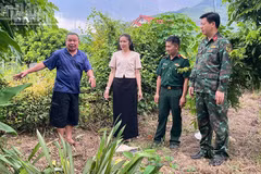 Luong Van Tụi, du village de Cang Kiểng, fournit au Commandement militaire de la commune de Chieng Khoong des informations sur les traces des tombes. Photo : NDEL.