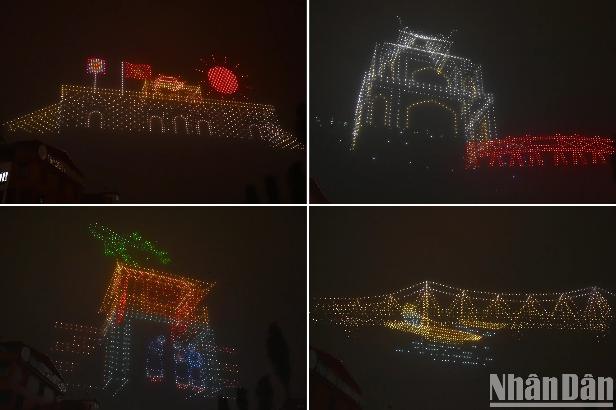 Des œuvres lumineuses artistiques racontant l’histoire « Un jour de la capitale (une journée impériale) — Mille ans d’histoire » illuminent le ciel de Hanoï. Des œuvres lumineuses artistiques racontant l’histoire « Un jour de la capitale (une journée impériale) — Mille ans d’histoire » illuminent le ciel de Hanoï.
