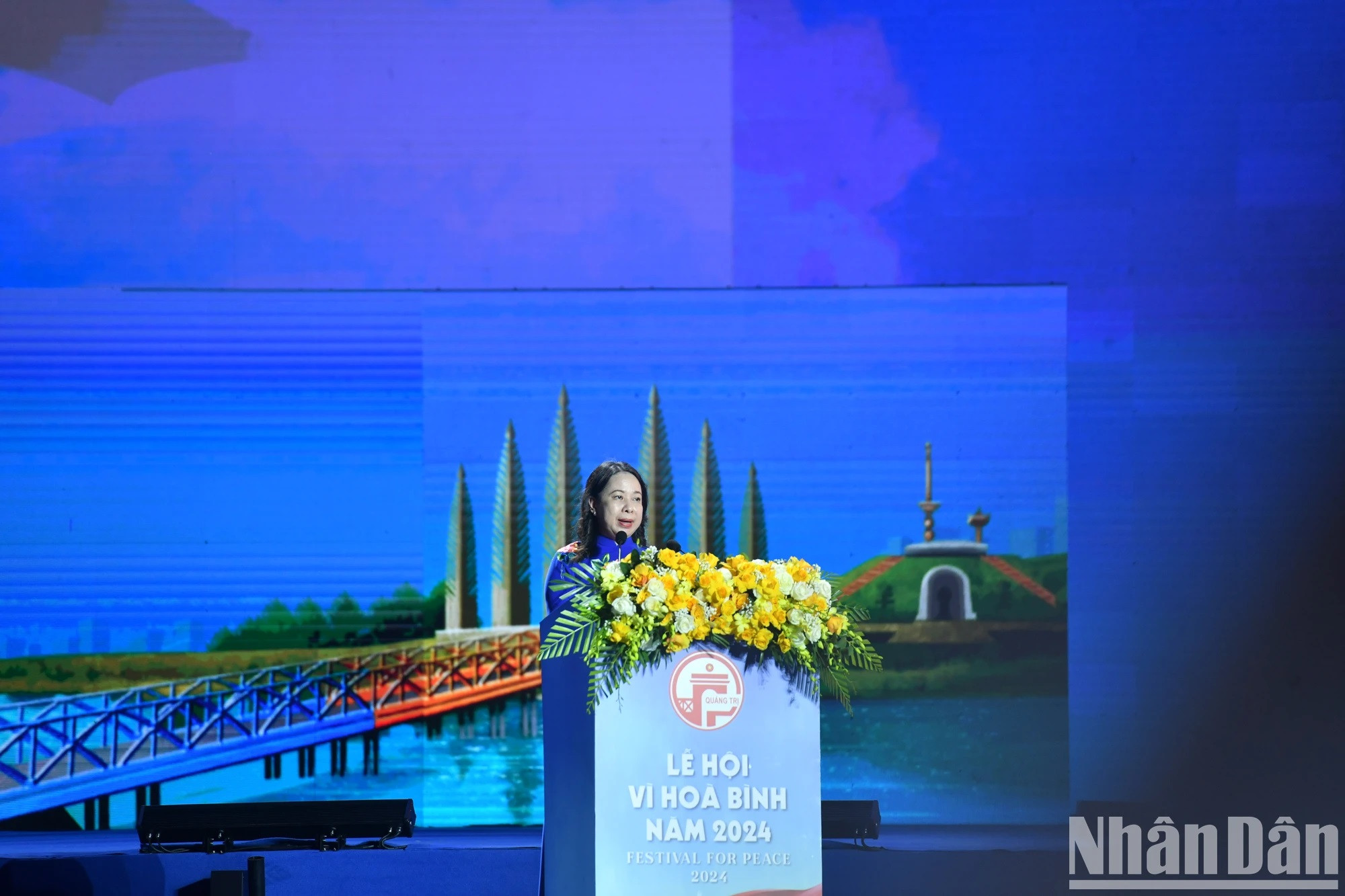 La vice-présidente du Vietnam, Vo Thi Anh Xuân, prend la parole lors de la cérémonie. Photo : DANG KHOA/NDEL. La vice-présidente du Vietnam, Vo Thi Anh Xuân, prend la parole lors de la cérémonie. Photo : DANG KHOA/NDEL.