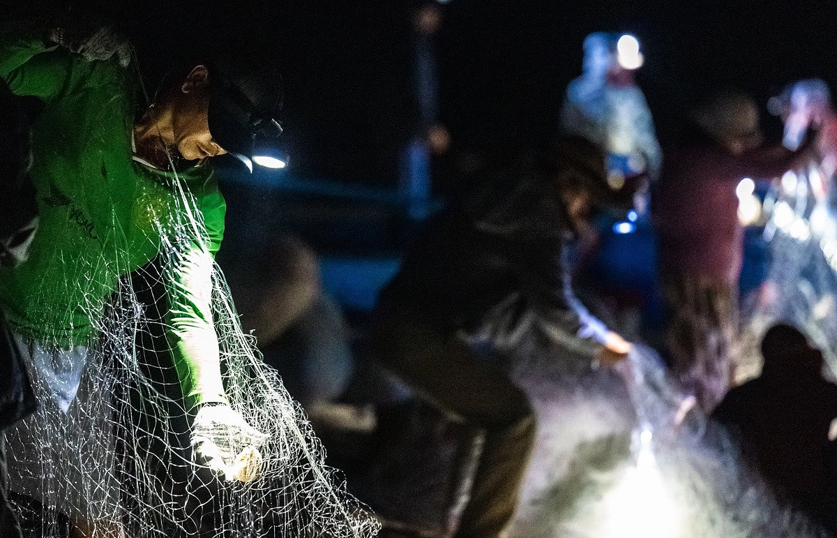Des pêcheurs retirent leurs filets. Photo : Vnexpress. Des pêcheurs retirent leurs filets. Photo : Vnexpress.