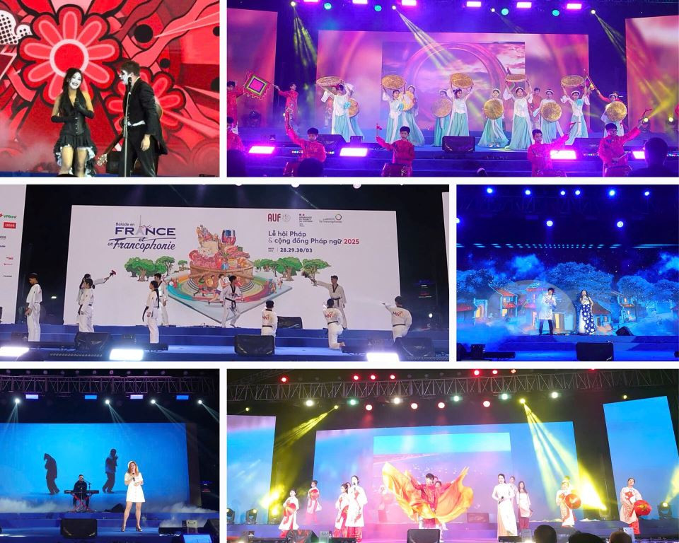 Concerts et spectacles lors de la cérémonie d'ouverture du festival "Balade en France et en Francophonie 2025", vendredi soir 28 mars à Hanoï. Photo : CVN.