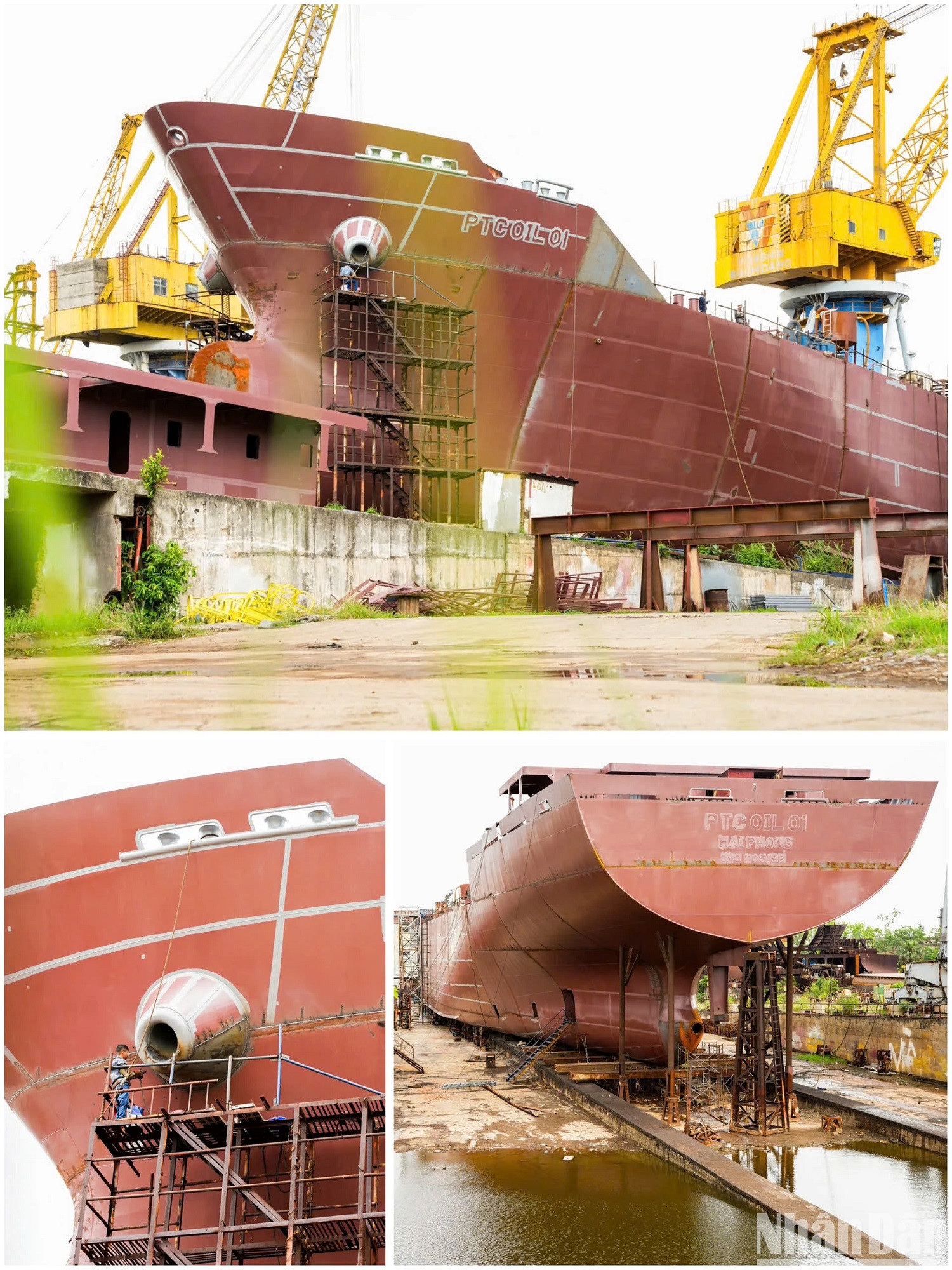 Travaux de finition sur la coque au chantier naval de Nam Trieu (à Hai Phong). Travaux de finition sur la coque au chantier naval de Nam Trieu (à Hai Phong).
