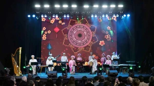 Un spectacle culturel traditionnel vietnamien présenté par des artistes dans le cadre du programme d'échange culturel. Photo : VNA.