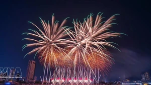 Lors du DIFF 2025, les équipes du Portugal et du Royaume-Uni ont offert des spectacles pyrotechniques éblouissants, alliant avec finesse les techniques modernes de feux d’artifice et les riches influences de la culture européenne. Photo : VNA. 
