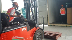 Étudiants en logistique du Collège maritime et des voies navigables no 1 lors d'une session de simulation pratique.