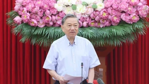 Le secrétaire général du Parti communiste du Vietnam (PCV), To Lam, lors de la réunion. Photo : VNA. 