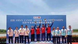 L'équipe vietnamienne remporte la médaille d'or dans l'épreuve mixte C4 hommes-femmes. Photo : thethao247.vn