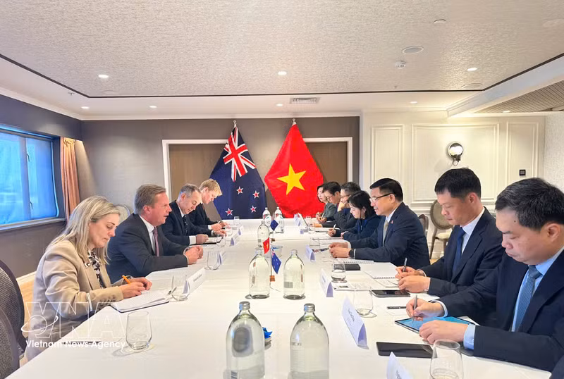 Lors de l'entretien entre le ministre vietnamien de l’Industrie et du Commerce, Lê Manh Hung et le ministre néo-zélandais du Commerce et de l’Investissement, Todd McClay. Photo : VNA. 