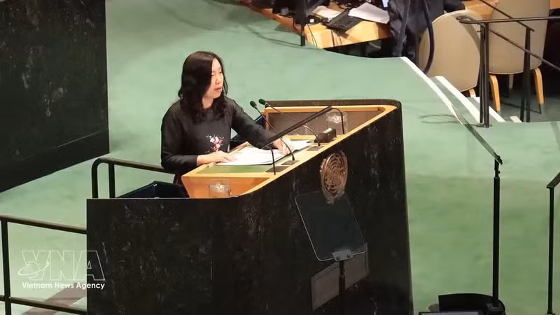 La vice-ministre des Affaires étrangères, Lê Thi Thu Hang, s'exprime lors de la conférence. Photo: VNA
