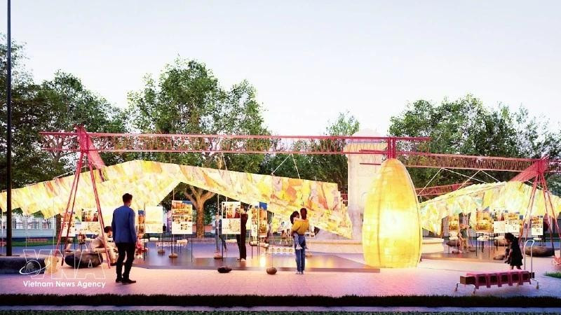 Une exposition originale réalisée à partir de papier "dó" traditionnel et de matériaux recyclés au jardin Dien Hong. Photo : nhandan.vn 