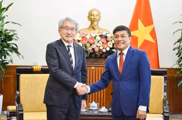 Le vice-ministre permanent des affaires étrangères, Nguyen Minh Vu, reçoit Hataeda Mikio, vice-président exécutif de l’Agence japonaise de coopération internationale (JICA). Photo : baoquocte. 