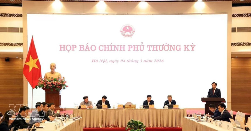 Panorama de la conférence de presse périodique du gouvernement pour le mois de février. Photo : VNA. 