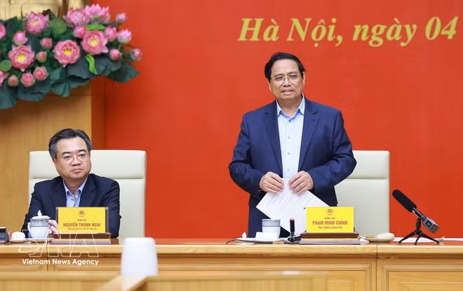 Le Premier ministre Pham Minh Chinh lors de la réunion. Photo: VNA