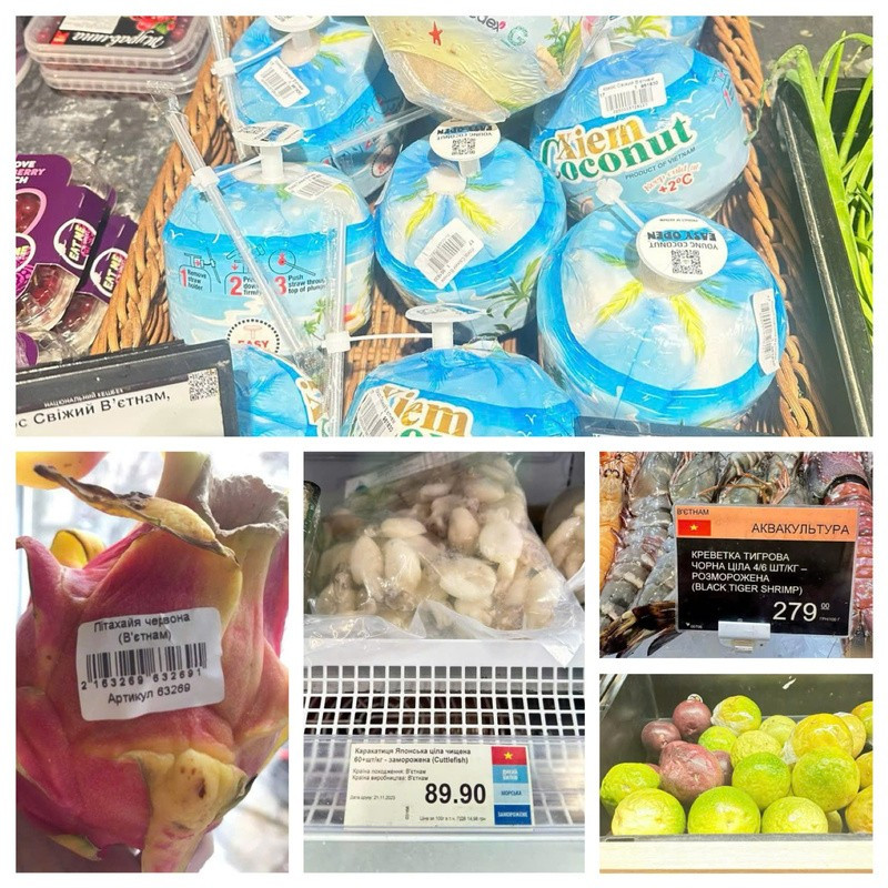 Des produits vietnamiens sont commercialisés dans la chaîne de supermarchés Goodwine en Ukraine. Photo : congthuong.vn