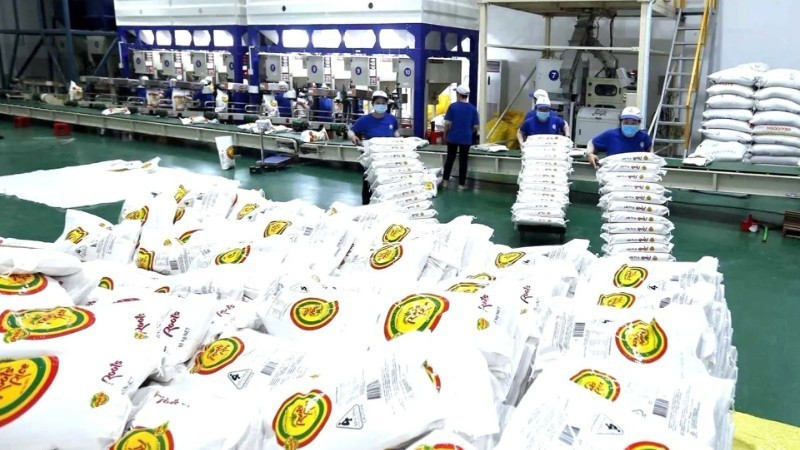 Transformation du riz destiné à l’exportation à l’usine de la société agricole high-tech Trung An, à Can Tho. 