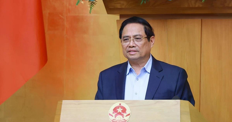 Le Premier ministre Pham Minh Chinh lors de la réunion ordinaire du gouvernement de février. Photo: VNA 