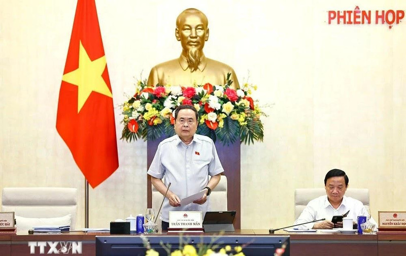 Le président de l’Assemblée nationale, Tran Thanh Man, s'exprime lors de la réunion. Photo: VNA 