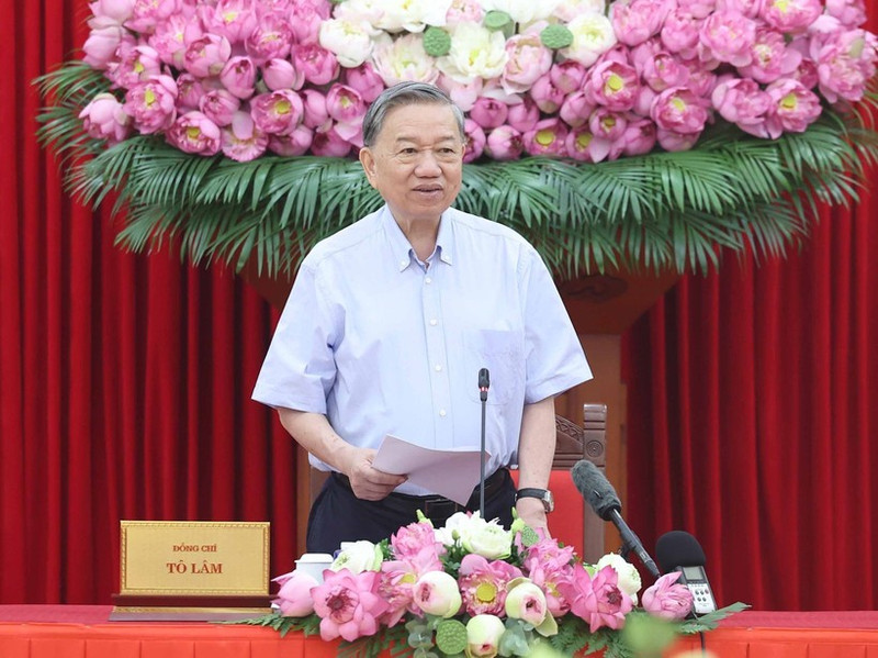 Le secrétaire général du Parti communiste du Vietnam (PCV), To Lam, lors de la réunion. Photo : VNA. 