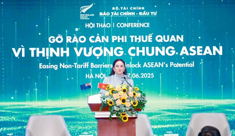 Caroline Beresford, ambassadrice de Nouvelle-Zélande au Vietnam, prenant la parole lors du séminaire. Photo : Dautu.