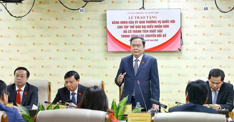 Le président de l’Assemblée nationale, Tran Thanh Man, s’exprime lors de la cérémonie, à Hanoi, le 10 février. Photo : VNA. 