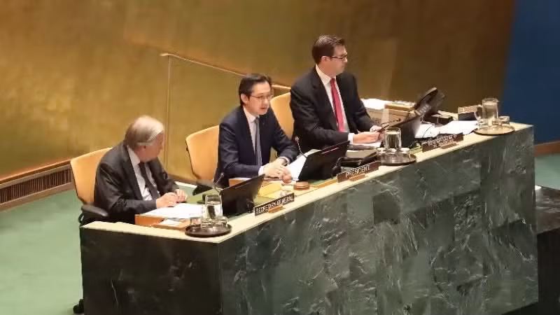 L’ambassadeur Do Hung Viet, chef de la Mission permanente du Vietnam auprès de l'ONU, président désigné de la conférence (au centre). Photo : VNA. 