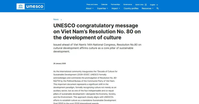 Message de félicitations de l'UNESCO.