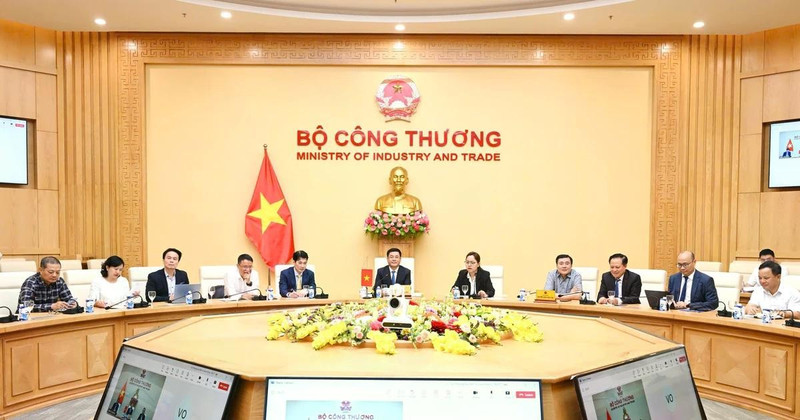 Le ministre vietnamien de l'Industrie et du Commerce, Nguyen Hong Dien, à la séance de négociation en ligne. Photo : baochinhphu.vn 