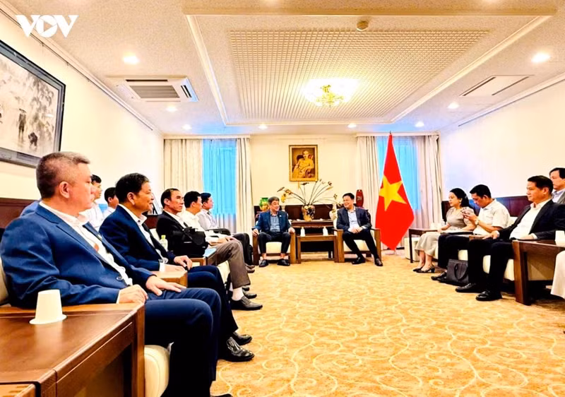 La délégation de la province de Dak Lak lors de la réunion de travail avec l'ambassade du Vietnam au Japon. Photo: VOV
