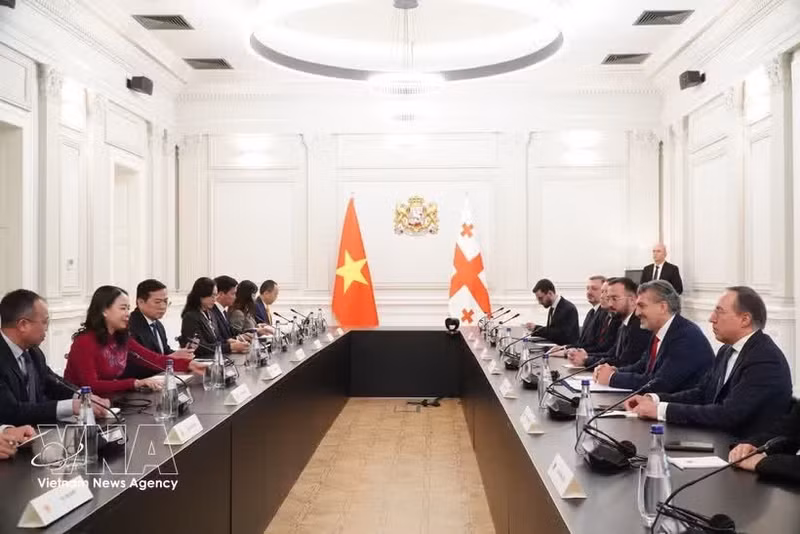 La rencontre entre la vice-présidente vietnamienne Vo Thi Anh Xuan et le président géorgien Mikheïl Kavelashvili à Tbilissi. Photo : VNA.