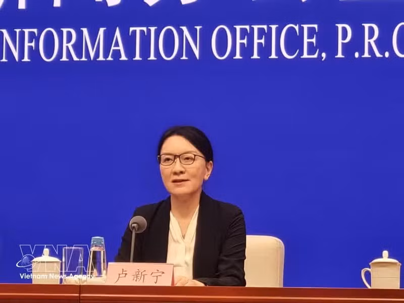 Lu Xinning, vice-présidente du gouvernement populaire du Guangxi (Chine), présente le projet de Centre de coopération Chine-Vietnam pour l’application de l’IA. Photo : VNA.