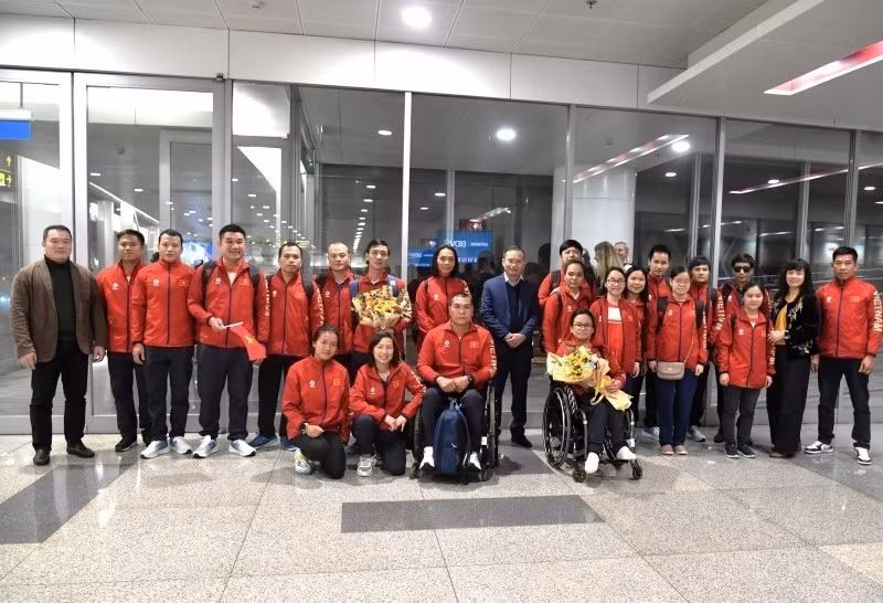 Cérémonie d'accueil des membres de la délégation des sportifs handicapés du Vietnam à Hanoï. Photo : Autorité des sports du Vietnam