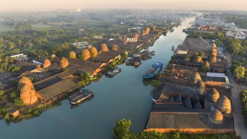 La rivière Co Chien a déposé des sédiments sur les deux rives de Vinh Long. Photo : Centre provincial de promotion du tourisme de Vinh Long