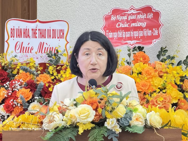L’ambassadrice du Chili au Vietnam, Nasly Bernal Prado, s'exprime lors de l'événement, à Hanoi, le 25 mars. Photo : VNA.