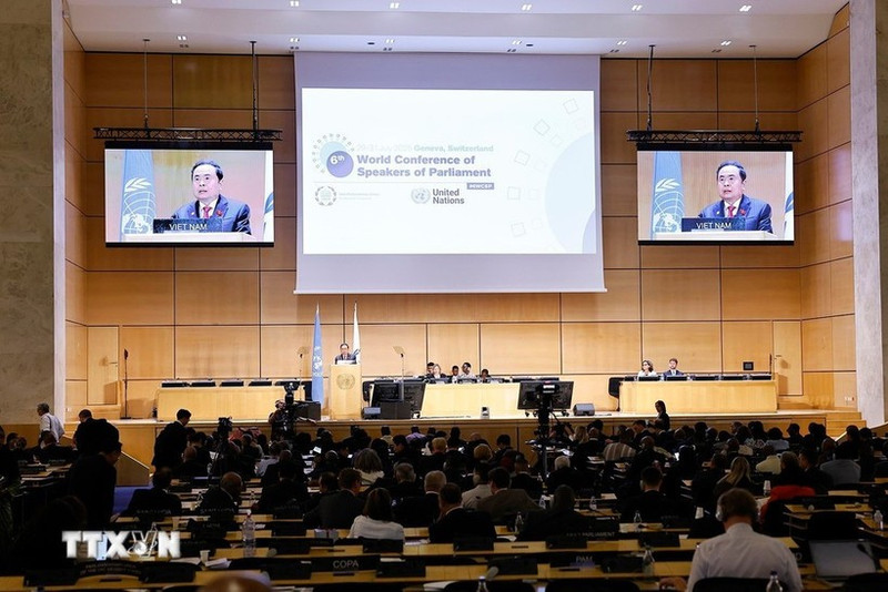 Le président de l’Assemblée nationale, Trân Thanh Mân, s’exprime lors de la séance plénière de la 6e Conférence mondiale des présidents de parlement. Photo : VNA.