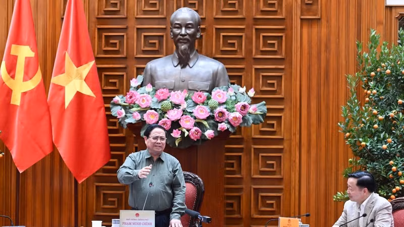 Le Premier ministre Pham Minh Chinh lors de la réunion. Photo : VNA.