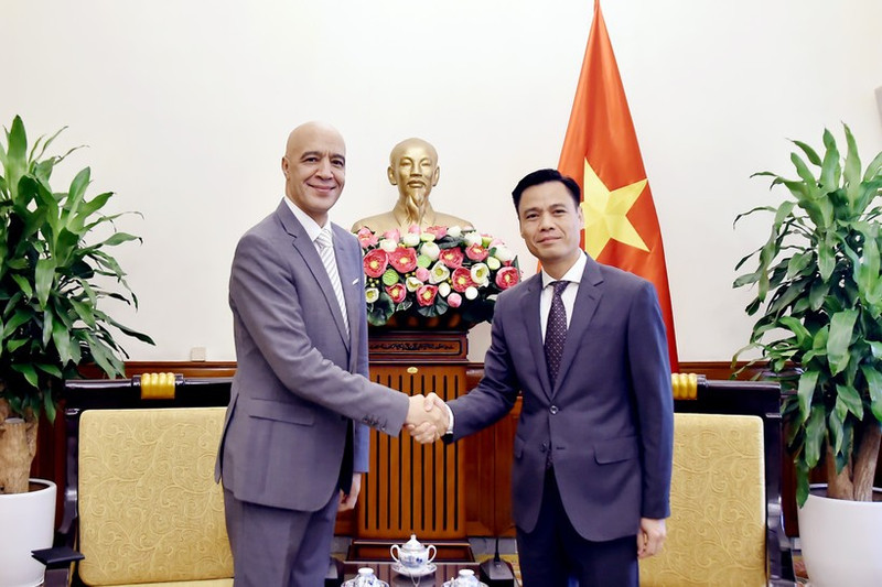Le vice-ministre vietnamien des Affaires étrangères, Dang Hoàng Giang (à droite) et l'ambassadeurs du Maroc au Vietnam, Jamale Chouaibi. Photo : VNA.