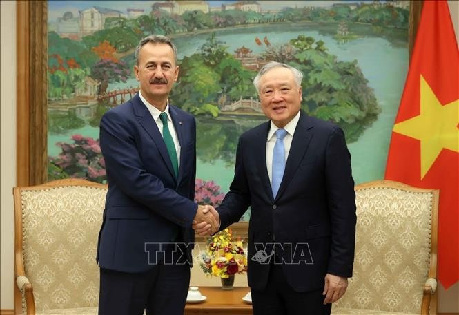 Le vice-Premier ministre permanent Nguyen Hoa Binh (à droite) et Haluk Görgün, président de l’Agence turque des industries de défense, à Hanoï. Photo : VNA.
